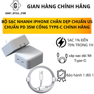Bộ Sạc Nhanh PD Chân Dẹp CHuẩn US 35W Chống Nóng Chính Hãng Hỗ Trợ Sạc Nhanh , Không Nóng Máy Chuẩn PD bảo hành Hãng