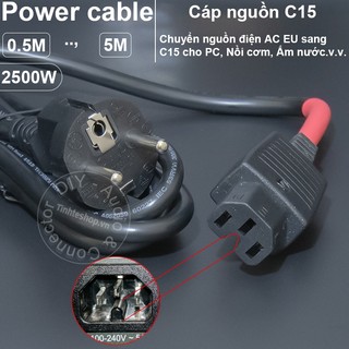 Dây nguồn c15 0.5 đến 5 mét 3x1mm chịu tải 2500w