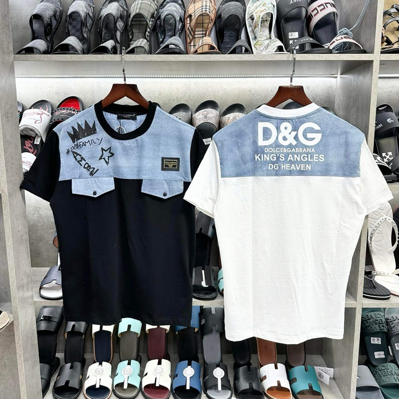 Áo Phông Nam DG Thân Trên Vải Bò Loang Xanh Trơn logo In Chữ Hai Mặt. Áo Thun DG Nam Form Rộng Siêu Hotrend