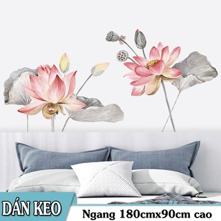 Decal trang trí tường - Hoa sen hồng và xám nhạt