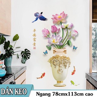 Decal trang trí tường - Bình Hoa Sen kiềng 3d