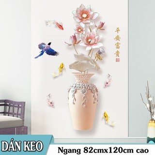 Decal trang trí tường - Chậu và Hoa Sen trắng hồng nhạt 3D mới