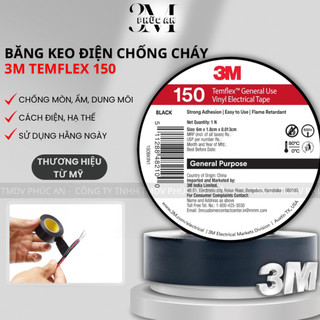 Băng keo điện hạ thế, chống cháy 3M Temflex 150, màu đen, chịu nhiệt từ 0 đến 80 độ C