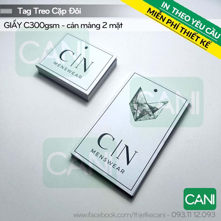 500c In theo yêu cầu (nền trắng) Tag giấy hình chữ nhật - Tag giấy treo quần áo Mác CANI