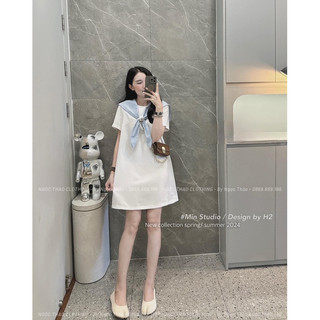 Váy Cổ Tròn Phối Khăn Rời