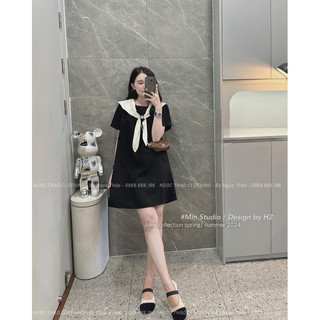 Váy Cổ Tròn Phối Khăn Rời