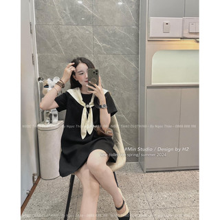 Váy Cổ Tròn Phối Khăn Rời