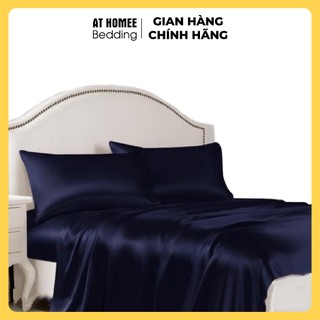 Trọn Bộ Chăn Trần Bông Ga Gối Phi Lụa Thương hiệu AT HOME Mát Mịn  - Xanh Đen