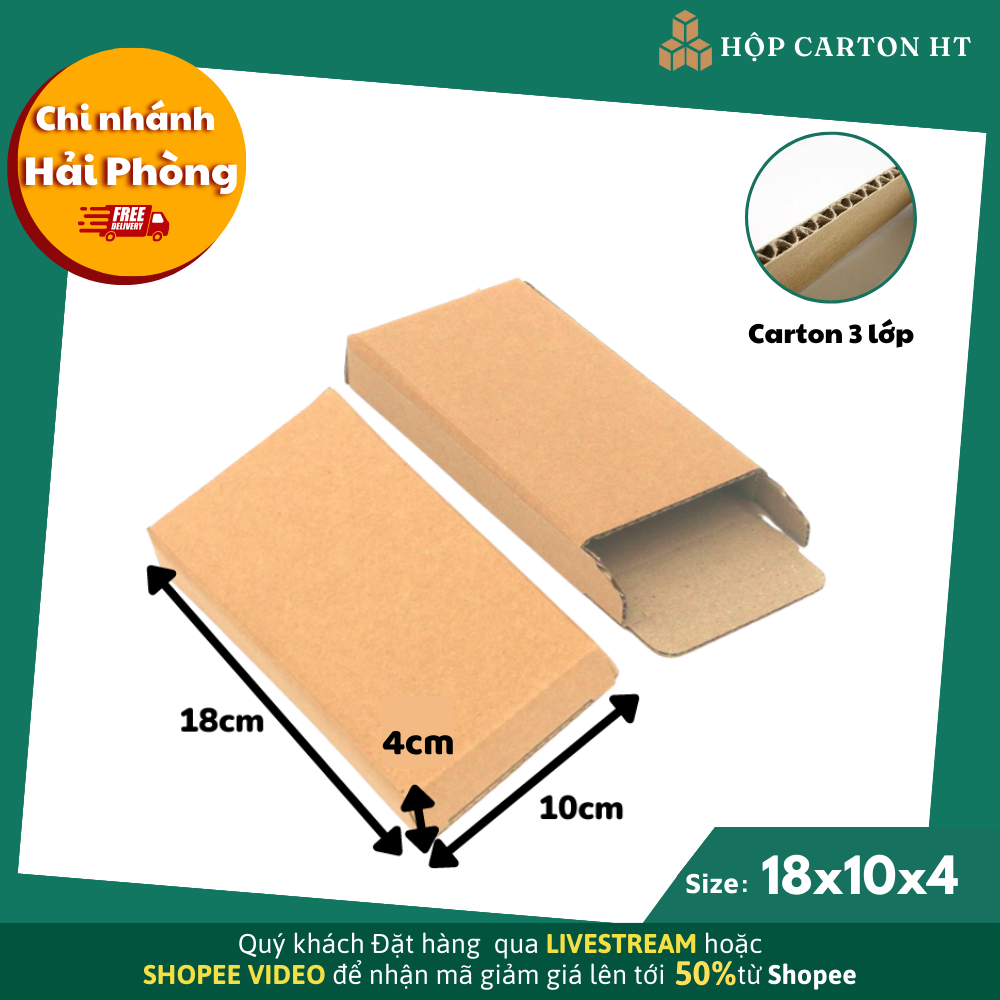 Combo 100 Hộp Carton Đóng Hàng 18x10x4 Chất Liệu Carton 3 Lớp Dùng Gói Đơn COD - Hộp Carton HT