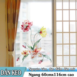 Decal dán kính cao cấp - Hoa Sen và nhiều Hoa săc màu ( 60x116 )-DK1091