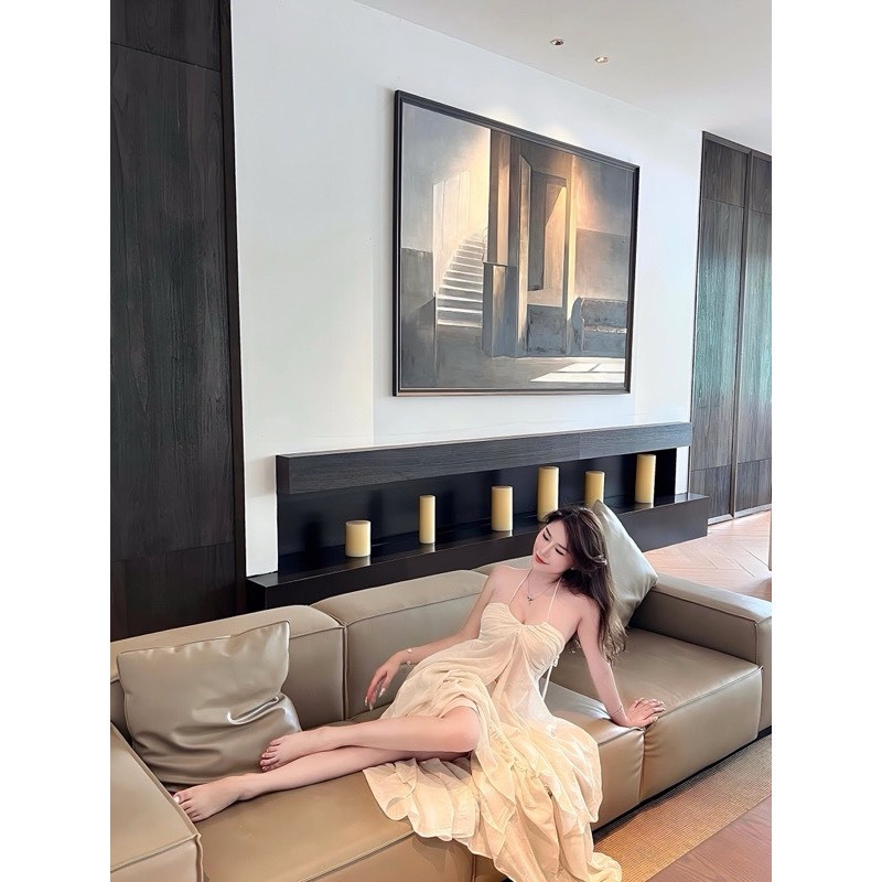 M964 - Set áo yếm hở lưng xẻ tà phối chân váy xòe tầng trắng | BigBuy360 - bigbuy360.vn