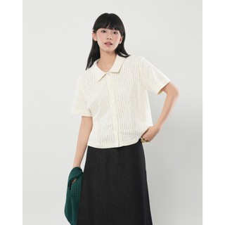  Phong cách đơn giản Áo sơ mi nữ tay ngắn điểm nhấn nút dọc chất vải thun thoải mái Akemi Shirt - Sibling