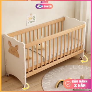 Cũi Gỗ Cho Bé Honalife  KT 125x60 (Tặng Nệm Xơ Dừa), Cũi Gỗ Đa Năng Ghép Với Giường Bố Mẹ