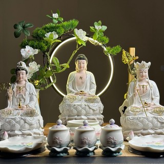  Bộ Tượng Tam Thánh Thích Ca Địa Tạng Quan Âm sơn bóng Trắng Ngọc cao 30cm - Tuệ Nga 