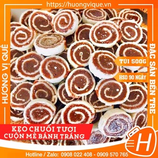 Kẹo chuối tươi cuộn mè bánh tráng - túi 500g - đặc sản bến tre