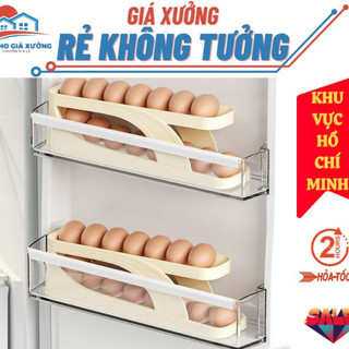  Khay Đựng Trứng 2 Tầng Cuộn Tự Động Thiết Kế Lăn Tự Động, Tiết Kiệm Không Gian