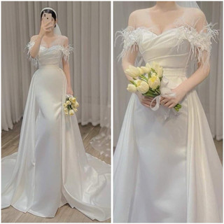 Đầm maxi cưới đuôi cá tripble t dress kèm tùng rời đính cánh hoa vai sang trọng - size s/m/l