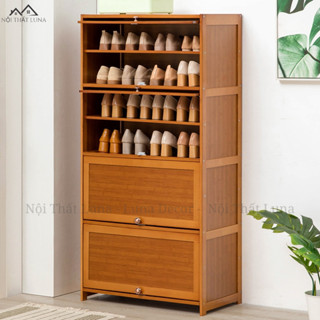 Tủ Đựng Giày Dép Gỗ Tre 3, 4 Tầng Thoáng Khí Không Mùi, Dung Tích Lớn, Kệ Giày Dép Sang Trọng Hiện Đại - Nội Thất Luna