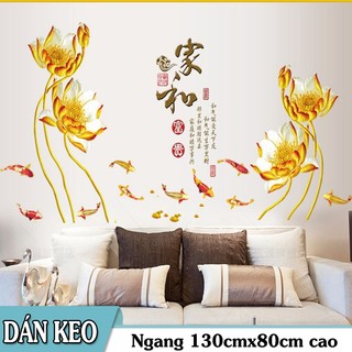 Decal trang trí tường - Hoa Sen Vàng Sáng chữ tàu sang trọng