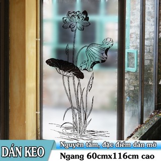 Decal dán kính cao cấp mẫu Hoa Sen và Lá múp xinh ( 60x116 cm )-DK1061