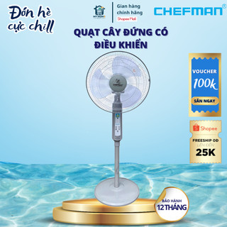 Quạt cây đứng Chefman cao cấp có điều khiển 47W, Sải cánh 400mm - Bảo hành chính hãng 12 tháng
