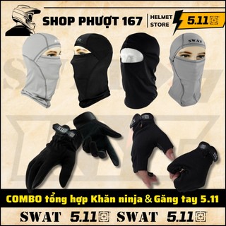 Khăn ninja trùm đầu ninja swat, găng tay xe máy vải cao cấp thoáng mát co dãn 4 chiều