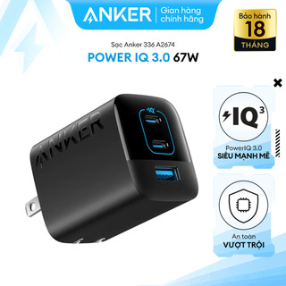 Sạc anker 336 sạc nhanh công suất 67w công nghệ poweriq 3.0 3 cổng - 2 cổng usb-c & 1 cổng usb - a2674