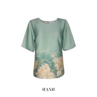 Áo cổ tròn in họa tiết, tay ngắn
