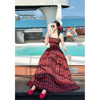 Đầm quây maxi hoạ tiết caro chun thân tùng xoè! TMT House
