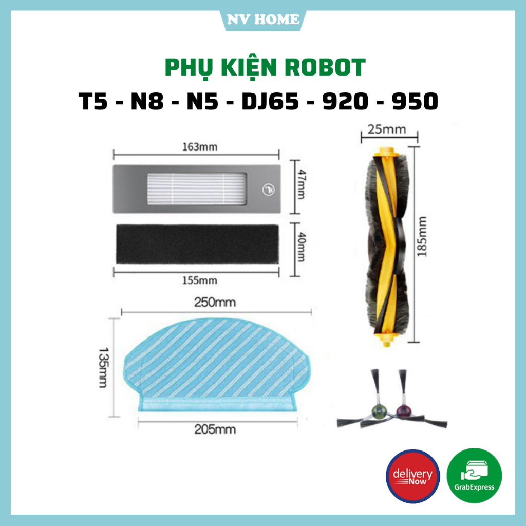 Phụ kiện robot Debot T5, N8, N5, DJ65, ozmo 920, 950, yeedi k780, yeedi 2 hybrid khăn, chổi cạnh, chổi lăn, lọc