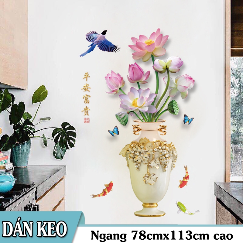 Decal dán tường - Bình Hoa Sen Hồng 3D 01