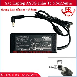 [Xả Kho] Sạc Laptop Asus 19V - 3.42A (65W) chân To 5.5x2.5mm - kích thước đường kính đầu sạc 5.5mm - giá rẻ New 100%