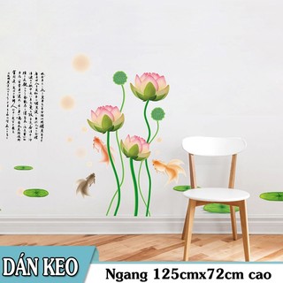 Decal trang trí Hoa Sen màu da nhạt chữ tàu