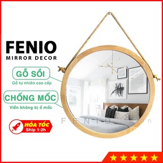 Gương tròn treo tường gương khung viền gỗ hình tròn dây thừng dây da decor phong cách SCANDINAVIAN Bắc Âu - 60cm