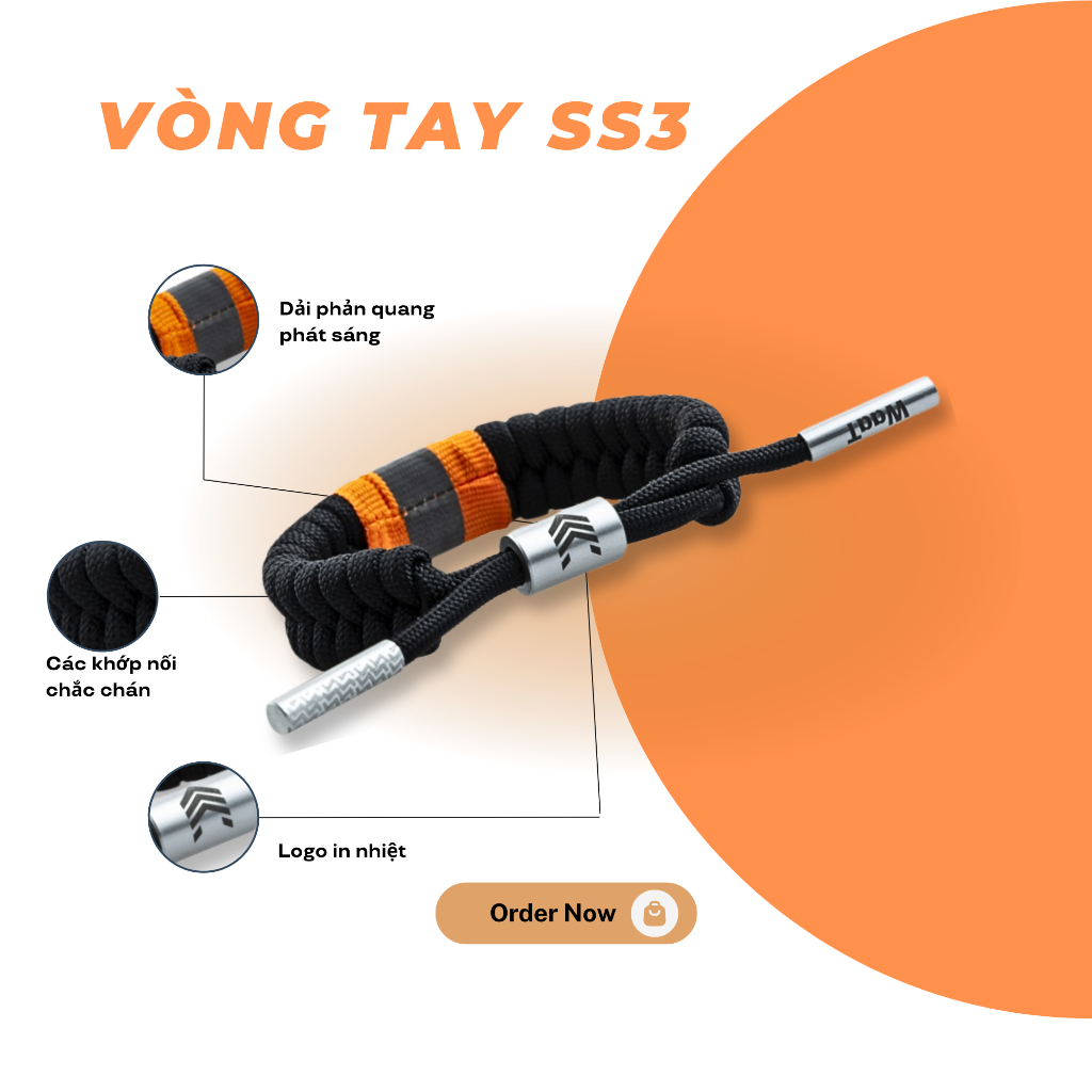 Vòng tay SS3 WaaT - Braid Laces - Đen Cam
