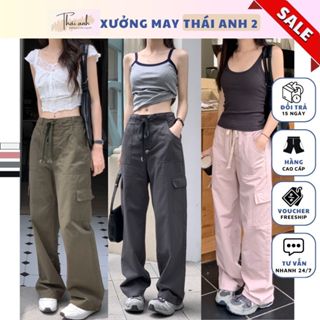 Quần Kaki Túi Hộp Nữ Ống Suông Lưng Cao Quần Túi Hộp Gió Ống Rộng Nữ Bo Gấu Cạp Chun Sau M286&399