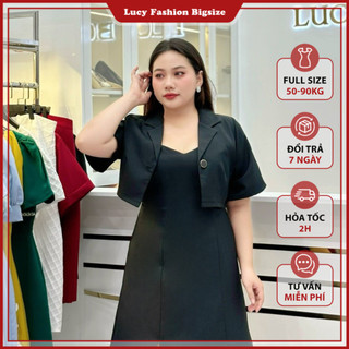 Váy đầm bigsize nữ dự tiệc đi chơi kiểu đầm dây kèm áo khoác vải cotton LUCY big size 50 - 90 kg