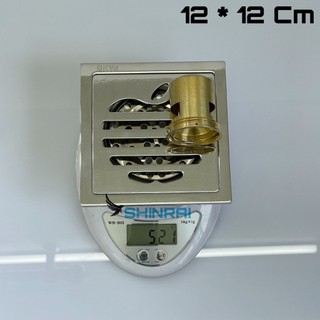 ( 12*12 Cm Đúc 6mm ) Ga Thoát Sàn , Phễu Thoát Nước Thu Sàn SHINRAI Chống Mùi Hôi Nhà Tắm INOX Mặt Hình Táo Đáy Dài