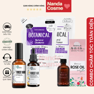 [COMBO] Gội xả HATOMUGI BOTANICAL Nhật Bản Tím + Dầu hoa hồng ROSE OIL + Dầu ủ FOREST HAIR + Xịt kích mọc FOREST HAIR