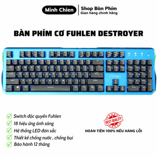 Bàn Phím Cơ Gaming Fuhlen Destroyer Xanh Hàng Like New - Led Đơn Trắng Siêu Sáng, Siêu Đẹp