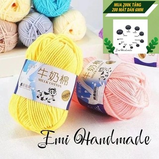 Len milk bò 50g mềm mịn, tơi xốp, nhiều màu dành cho người mới bắt đầu học đan móc khăn áo, thú bông
