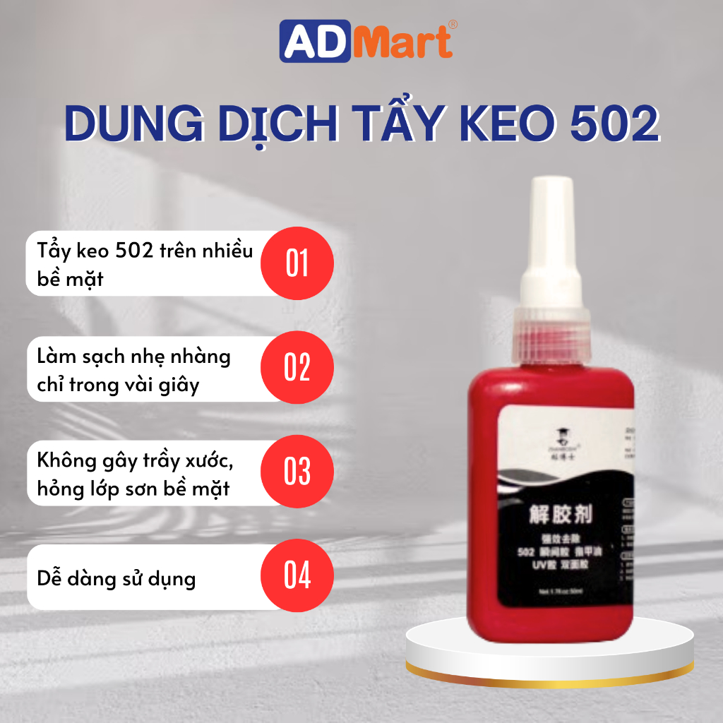 Lọ tẩy keo 502 trên mica và alu hiệu quả | Dung dịch tẩy keo 502 | Nước tẩy keo 502