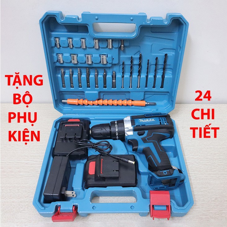 Máy khoan 2 Pin Makita 36v/ Dewalt 36v,48v/ HITACHI 36V kèm phụ kiện 24 món, Máy bắn vít 3 chức năng
