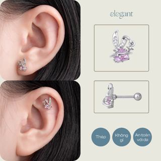  Khuyên tai đá màu BUNNY PINK GEM Elegant  Giá 1 chiếc  