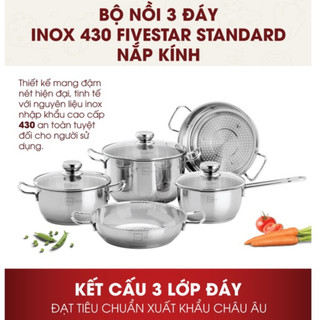 Bộ Nồi 3 Đáy Bếp Từ Inox 430 Cao Cấp Fivestar Standard FSB50002 5 chiếc nắp kính  - nồi inox bếp từ cao cấp