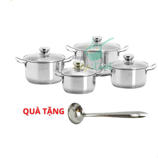 Bộ nồi inox đáy từ cao cấp 3 đáy FIVESTAR FSB5004 nắp kính 4 chiếc size 16cm , 18cm , 20cm , 24cm | tặng 1 vá canh