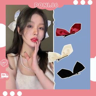 Set 2 kẹp jisoo kẹp tóc nữ thời trang hàn quốc nơ kẹp tóc vải satin cao cấp
