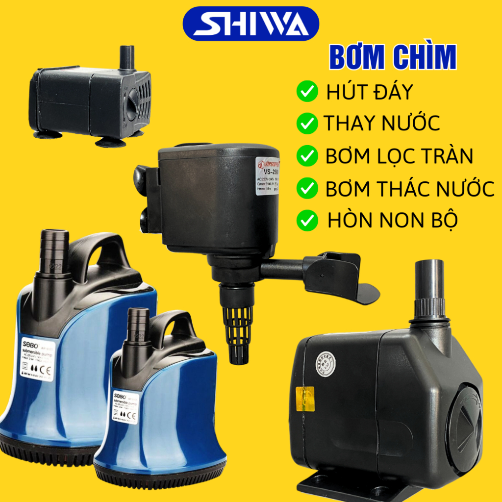 Máy Bơm Nước Hồ Cá Sobo, Vipsun, Lifletech Đủ Mẫu Mini Đến Lớn - Bơm Chìm Bơm Đáy Hút Cặn Lọc Nước Bể Cá Cảnh Shiwa