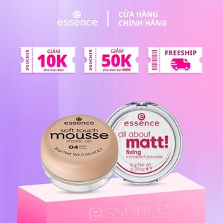 Combo makeup phấn tươi Essence Mousse phấn phủ kiềm dầu All About Matt không màu 16g