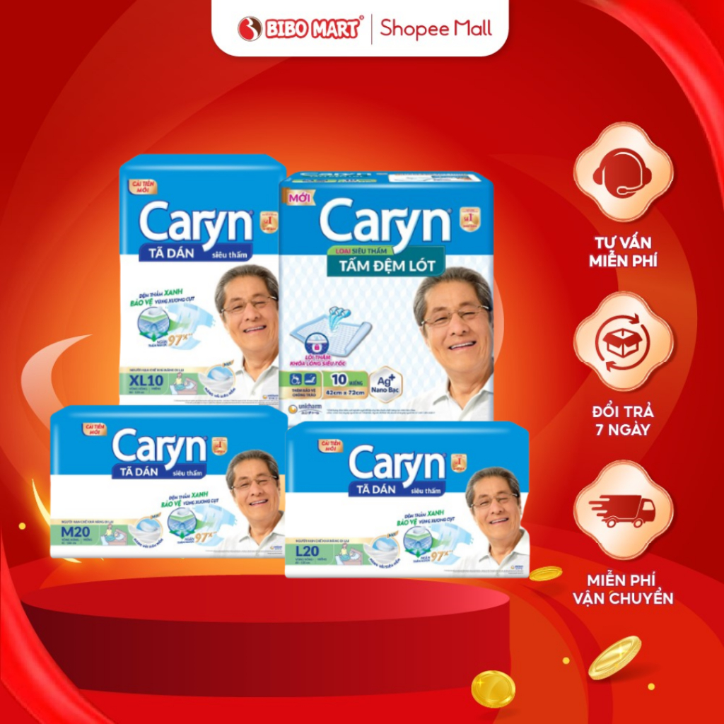 Tã Bìm Dán Người Lớn Caryn Thấm Hút Nhanh Chống Tràn Kháng Khuẩn Size XL10 M20 L20 - Bibo Mart